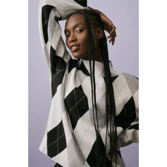 Maeve Sweaters - Anthropologie MAEVE Carys Mock Neck Argyle Diamond Pullover Knit Sweater Grey S